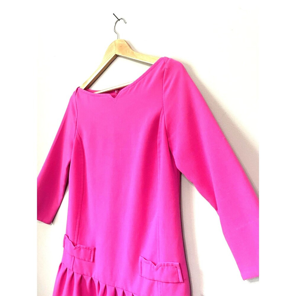 Victoria Beckham HOT Pink Dress Drop Waist Ruffle Hem Sz. Small